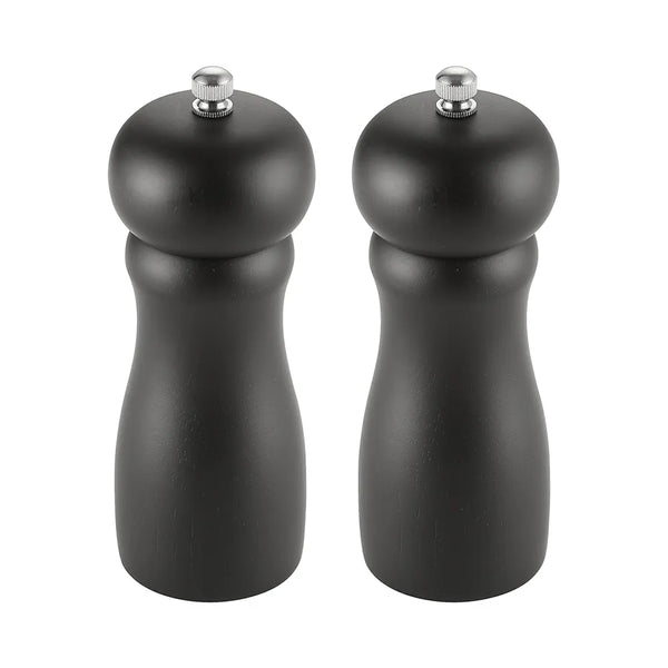 CAC China PMW2-6K Pepper Mill Set Wooden Black 2-PC 6"H Set