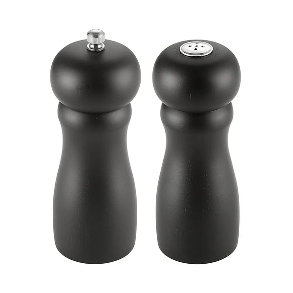 CAC China PMW2-S6BK Pepper Mill/Salt Shaker Set Wooden Black 2-PC 6"H /Each