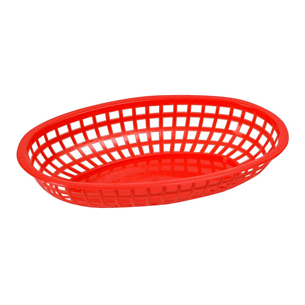 Winco POB-R Fast Food Baskets, Oval, 10-1/4" x 6-3/4" x 2", Red