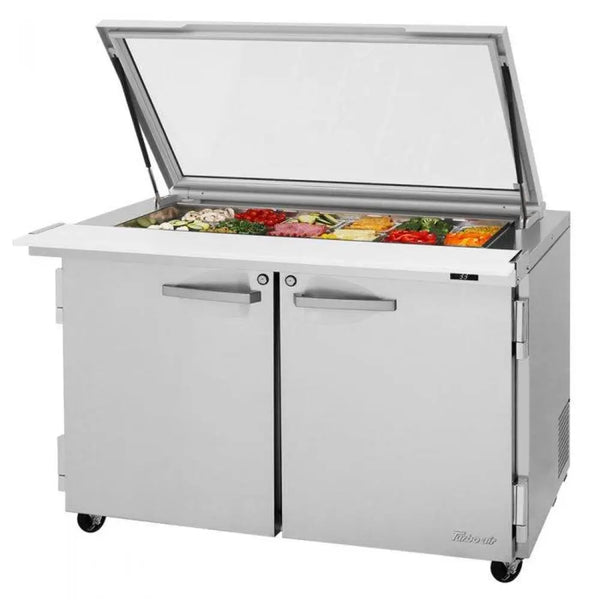 Turbo Air PST-48-18-N-GL 48 1/4" 2 Section Sandwich/Salad Prep Table, 15 cu. Ft., 115/60/1 - Glass Lid