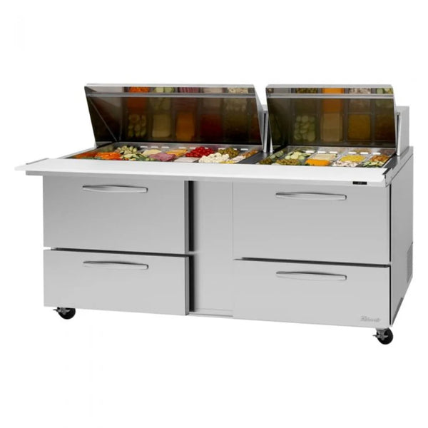 Turbo Air PST-72-30-D4-N 72 5/8" 2 Section Sandwich/Salad Prep Table, 23 cu. Ft., 115/60/1