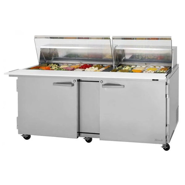 Turbo Air PST-72-30-N-CL 72 5/8" 2 Section Sandwich/Salad Prep Table, 23 cu. Ft., 115/60/1 - Clear Lid