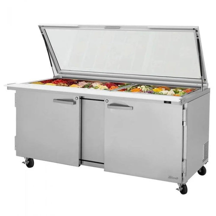 Turbo Air PST-72-30-N-GL 72 5/8" 2 Section Sandwich/Salad Prep Table, 23 cu. Ft., 115/60/1 - Glass Lid