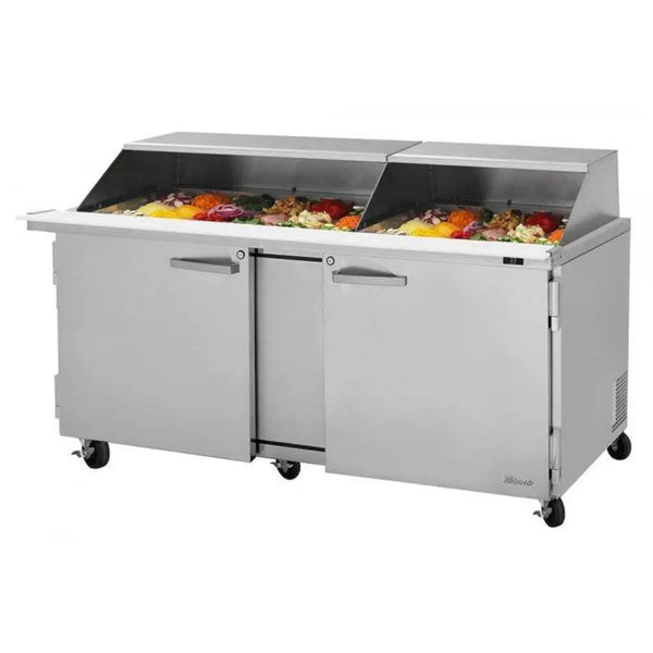 Turbo Air PST-72-30-N-SL 72 5/8" 2 Section Sandwich/Salad Prep Table, 23 cu. Ft., 115/60/1 - w/ Removable Slide Back Lid