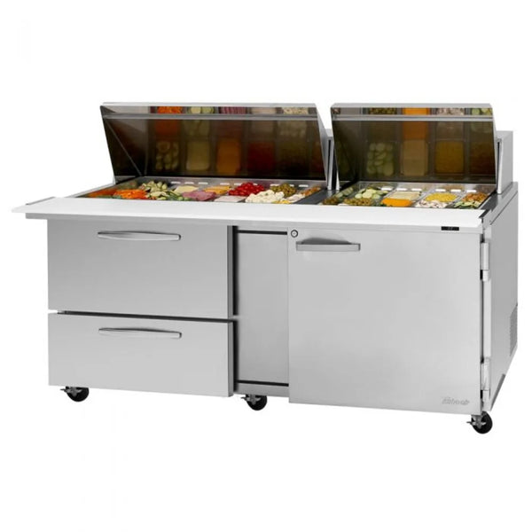 Turbo Air PST-72-D2R(L)-N 72 5/8" 2 Section Sandwich/Salad Prep Table, 19 cu. Ft., 115/60/1