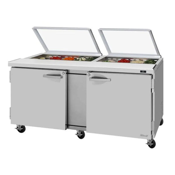 Turbo Air PST-72-FB-N 72 5/8" 2 Section Sandwich/Salad Prep Table, 17.6 cu. Ft., 115/60/1 - Front Breathing