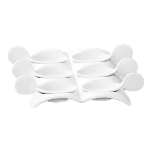 CAC China PT-SQ8 6 Tasting Spoons W/ Rect. Tray [Spoon I Tray] 4 I 8 1/2" Set