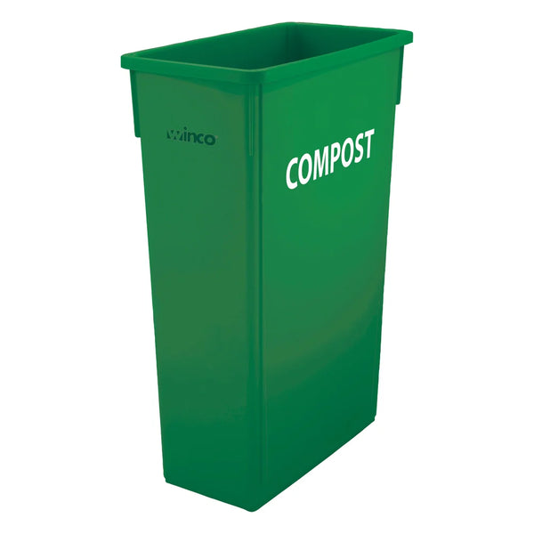 Winco PTC-23GRC Green Slender Trash Can with Compost Sign, 23 Gallon