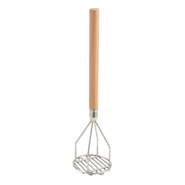 Winco PTM-18R Potato Masher, Round, 4" x 18", Wooden Handle, Chrome Plated