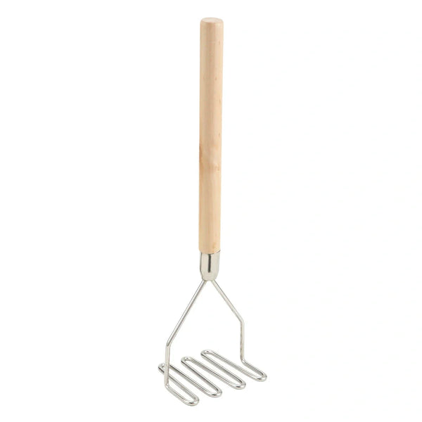 Winco PTM-18S Potato Masher, Square, 4-1/2" x 17-3/4", Wooden Handle, Chrome Plated