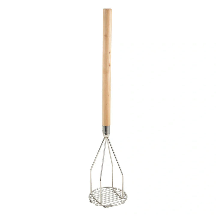 Winco PTM-24R Potato Masher, Round, 5" x 24-1/2", Wooden Handle, Chrome Plated