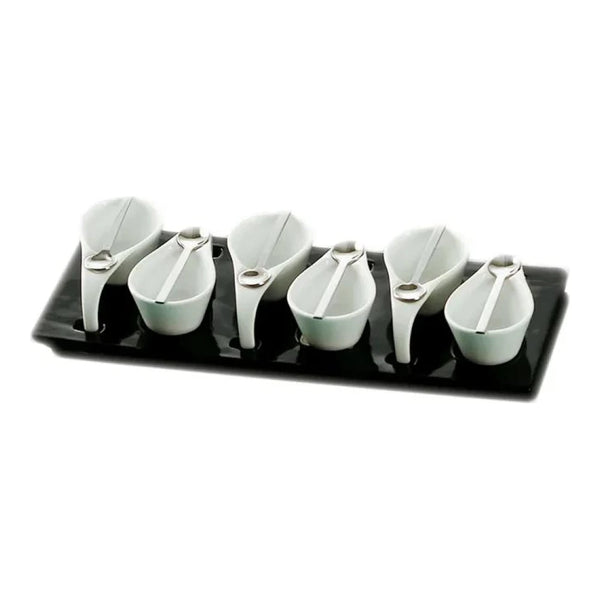 CAC China PTP-6-B 6 Cups 2ozx6 & 6 Spoons W/ Black Rect. Tray [Cup I Tray] 4 1/2 I 14 1/2" Set