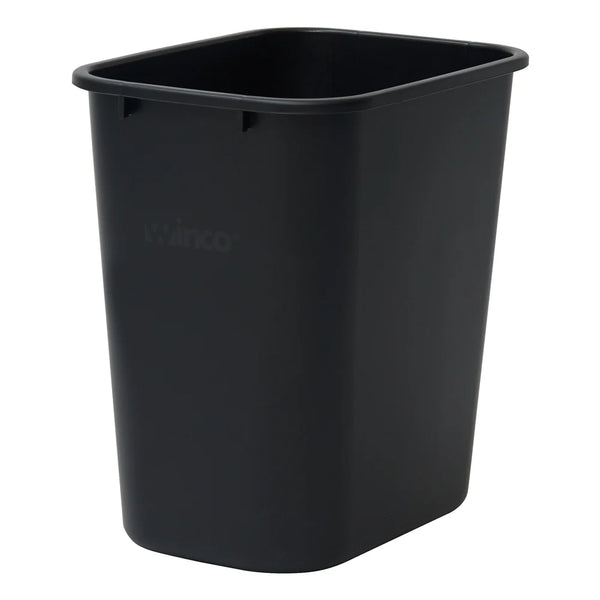 Winco PWR-28K 28 Qt Black Rectangular Wastebasket, 28 Qt, 14-5/8"x10-1/4"x15"