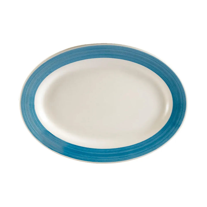 CAC China R-12-BLU Oval Platter R.E. Blue 10 3/8" Case of 24 Pcs