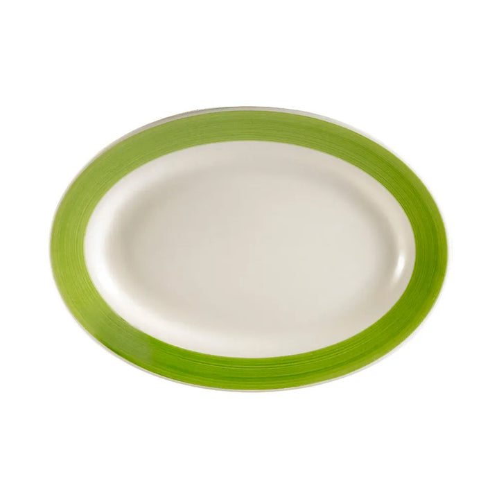 CAC China R-12-G Oval Platter R.E. Green 10 3/8" Case of 24 Pcs