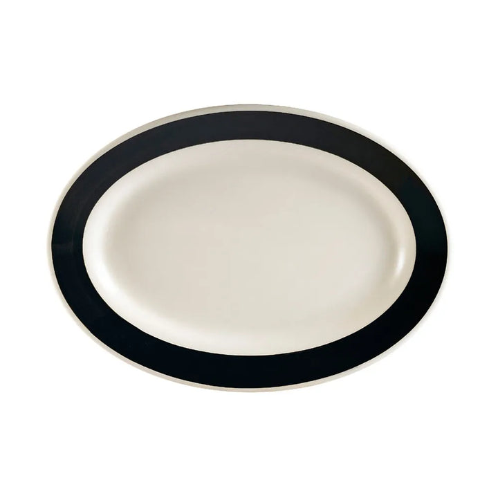 CAC China R-34-BLK Oval Platter R.E. Black 9 3/8" Case of 24 Pcs