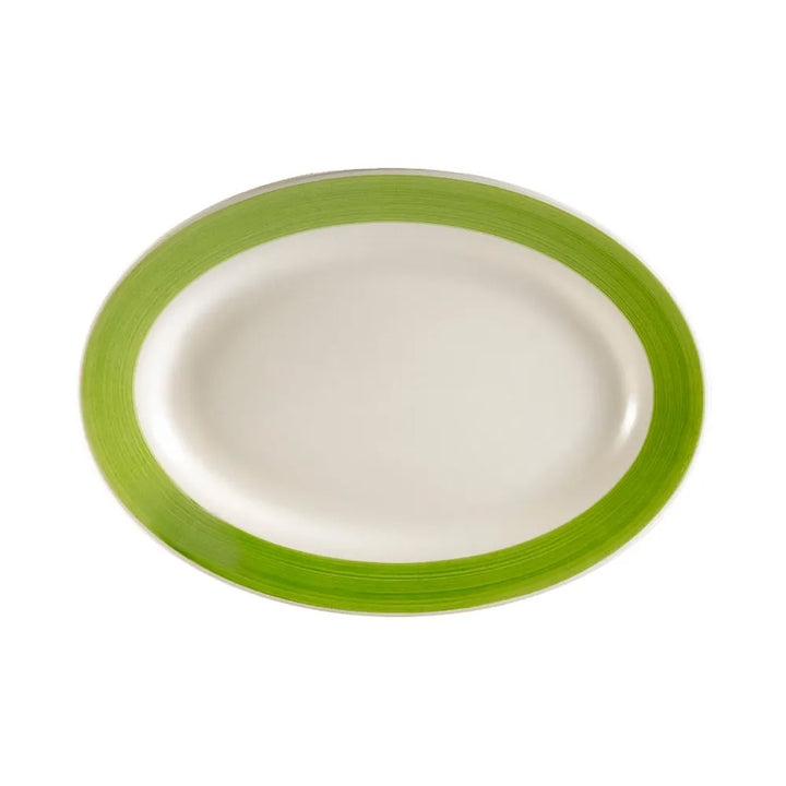 CAC China R-34-G Oval Platter R.E. Green 9 3/8" Case of 24 Pcs