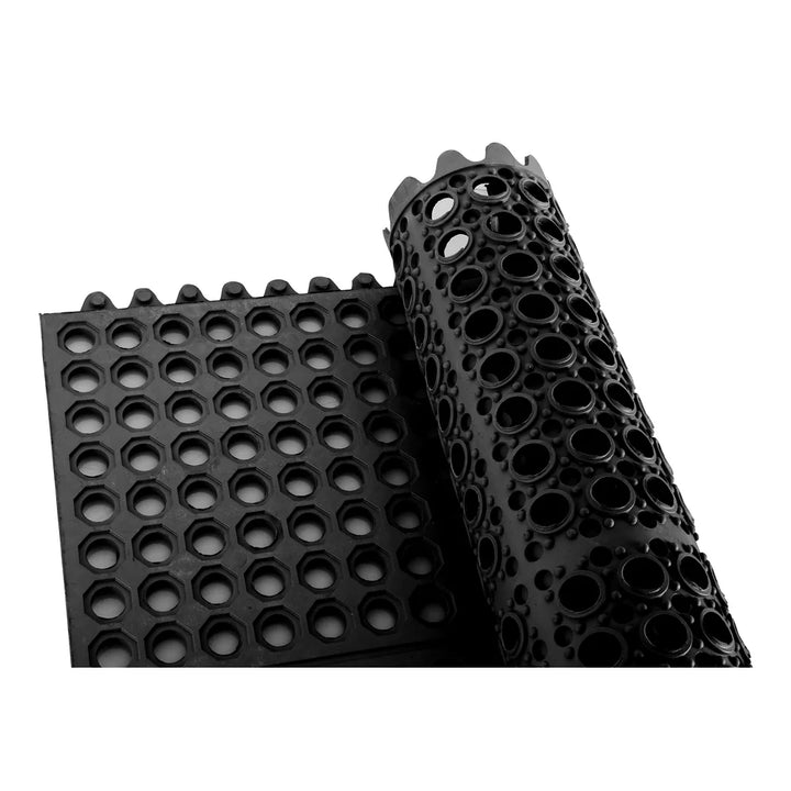 Winco RBMI-33K Black Interlocking Rubber Floor Mat, 3' x 3'