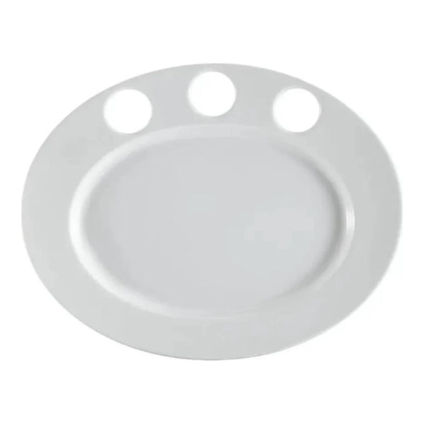 CAC China RCN-GP51 Gourmet Oval Platter W/ 3 Cup Holders 15" Case of 12 Pcs