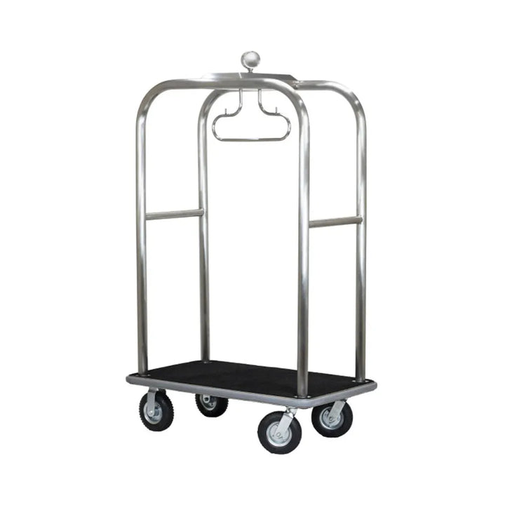 Hospitality 1 Source RTBOARDWALK-2A Boardwalk Series Bellman's Cart — Stainless Steel - 8" pneumatic wheels