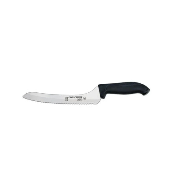 Dexter Russell S360-9SC-PCP 360 Series 9 inch Scalloped Offset Slicer Black Handle - 36008