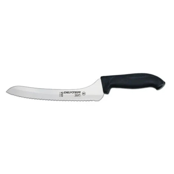 Dexter Russell S360-9SC-PCP 360 Series 9 inch Scalloped Offset Slicer Black Handle - 36008