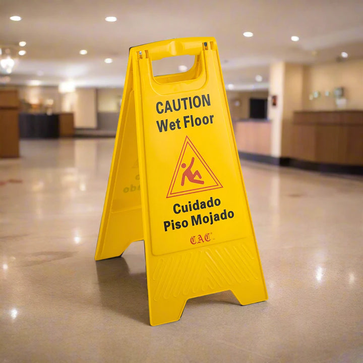 CAC China SCWF-A Sign "Wet Floor" A Shape Yellow Case of 12 Pcs