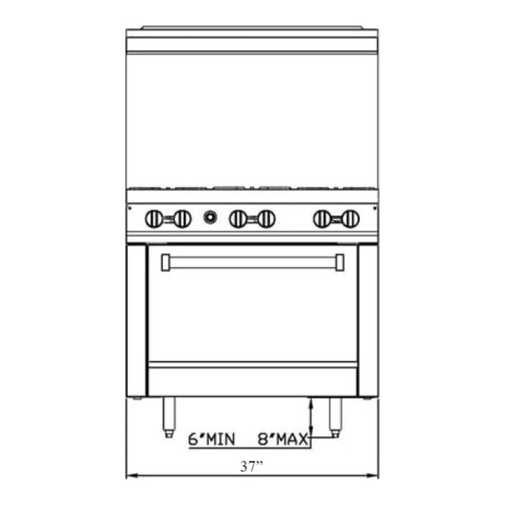 Serv-Ware SGR-6B 36" Stainless Steel 6 Burner Range with 2 Ovens, Natural Gas, 31,000 BTU-3