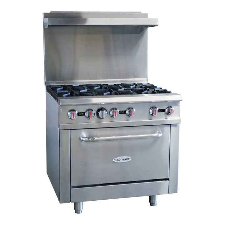 Serv-Ware SGR-6B 36" Stainless Steel 6 Burner Range with 2 Ovens, Natural Gas, 31,000 BTU