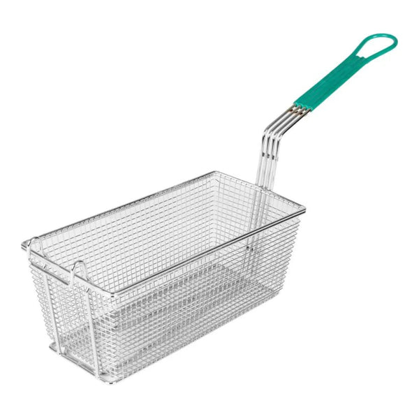 Thunder Group SLFB004 6.63" SLFB Series Nickel Plated Rectangular Fry Basket with Front Hook and Green Coated Handle