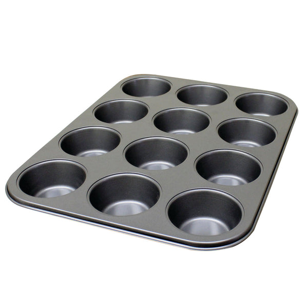 Thunder Group SLKMP012 3-1/2 oz 12 Cavities Carbon Steel Non-Stick Muffin Pan