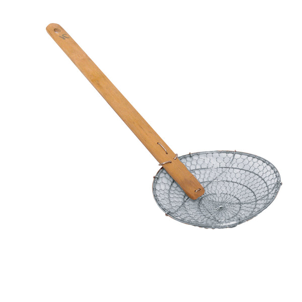 Thunder Group SLSKR008 8" Diameter Coarse Mesh Skimmer, Stainless Steel Mesh with Bamboo Handle