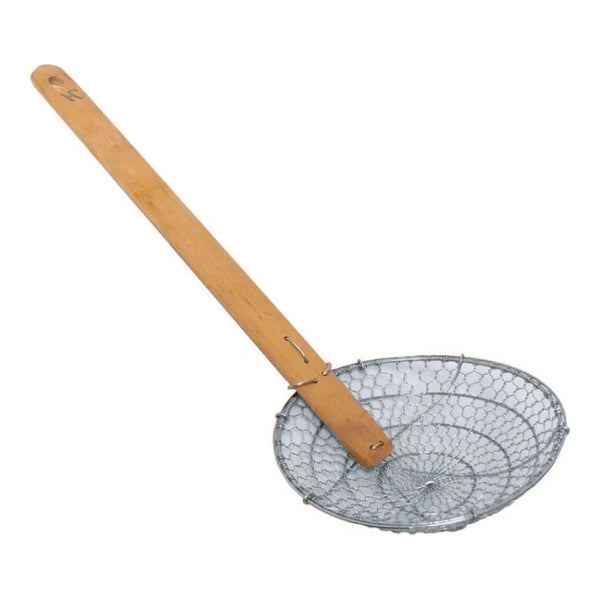 Thunder Group SLSKR010 10" Diameter Coarse Mesh Skimmer, Stainless Steel Mesh with Bamboo Handle