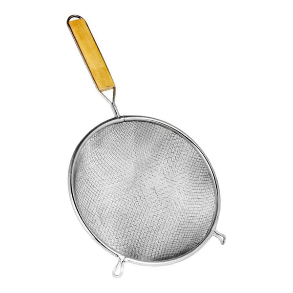 Thunder Group SLSTN3206 6" Diameter x 3-3/8" Height, 6-3/4" Fine Double Mesh Strainer, Tin Mesh with Flat Wooden Handle