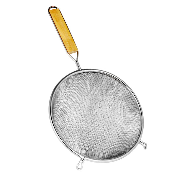 Thunder Group SLSTN3208 8" Diameter x 4-5/8" Height, 6" Fine Double Mesh Strainer, Tin Mesh with Flat Wooden Handle