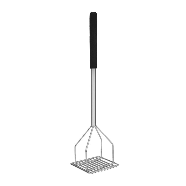 Thunder Group SLTMA018C 5" x 4-7/8" x 18", Square Shape Potato Masher, Chrome Plated with Soft Grip Handle, Black Color