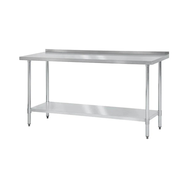 Thunder Group SLWT43072F4 72" Stainless Steel Flat Top Worktable with Flat Edges and 4" Backsplash