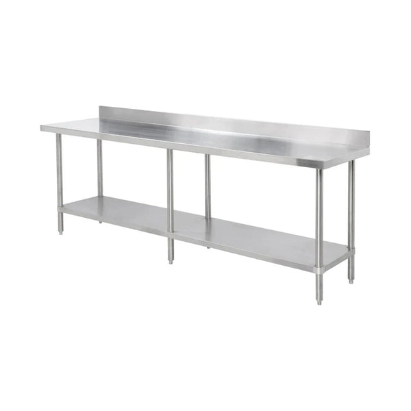 Thunder Group SLWT43084F4 84" Stainless Steel Flat Top Worktable with Flat Edges and 4" Backsplash