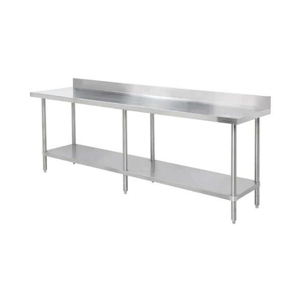 Thunder Group SLWT43096F4 96" Stainless Steel Flat Top Worktable with Flat Edges and 4" Backsplash