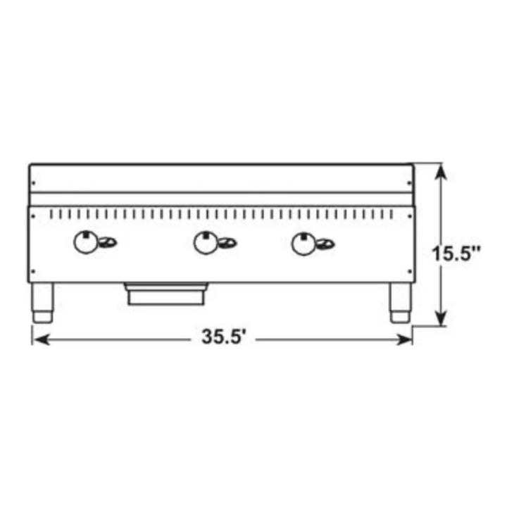 Serv-Ware SMGS-36  35.98" Stainless Steel Manual Griddle with 3 Burners. Natural Gas,30,000 BTU/H-3