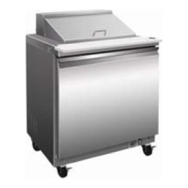 Serv-Ware SP29-12M-HC 28.9” Stainless Steel Mega Top Sandwich Prep Table with 1 Solid Door and 12 Pan Capacity,115v/1ph, 7 cu. ft.