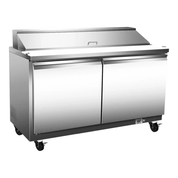 Serv-Ware SP48-12-HC 48.2” Stainless Steel Sandwich Prep Unit with 2 Solid Doors and 12 pan Capacity, 115v/1ph