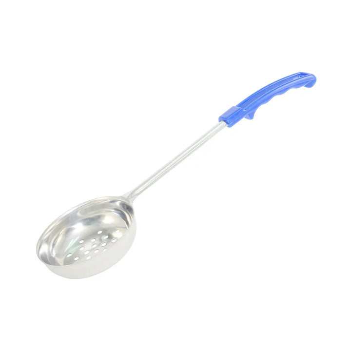 CAC China SPCP-8BL Portion Spoon SS Perf. W/ Blue Hdl 8oz /Each