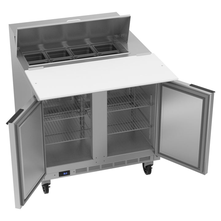 Beverage-Air SPE36HC-08C 36" 2 Door Cutting Top Refrigerated Sandwich Prep Table with 17" Wide Cutting Board