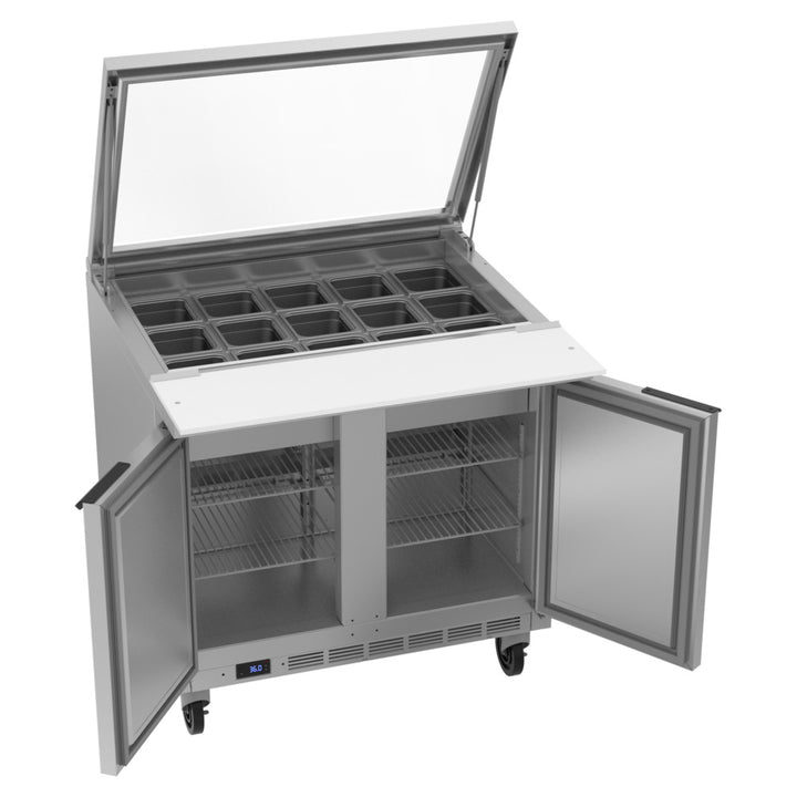 Beverage-Air SPE36HC-15M-STL Elite Series 36" Two Door Mega Top Glass Lid Refrigerated Sandwich Prep Table