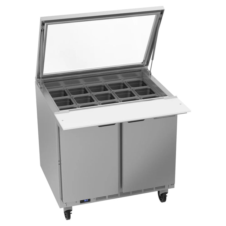 Beverage-Air SPE36HC-15M-STL Elite Series 36" Two Door Mega Top Glass Lid Refrigerated Sandwich Prep Table