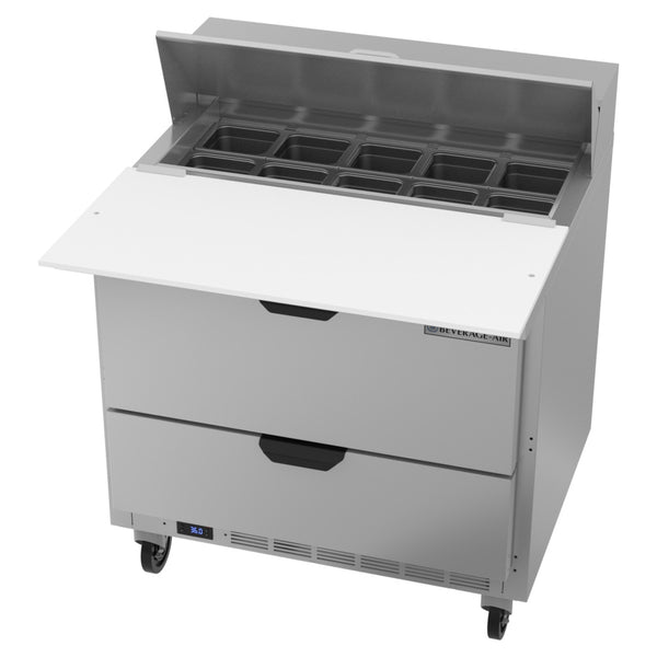 Beverage-Air SPED36HC-10C-2 36" Two Drawer Cutting Top Refrigerated Sandwich Prep Table with 17" Wide Cutting Board