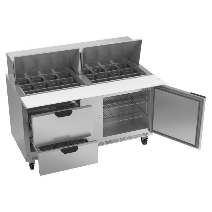 Beverage-Air SPED60HC-24M-2 60" 1 Door 2 Drawer Mega Top Refrigerated Sandwich Prep Table