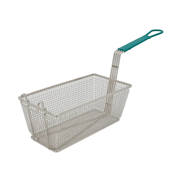 CAC China SPFB-5 Nickel-Plated Fry Basket with Green Handle, 13 x 6-3/4 x 5-1/8",