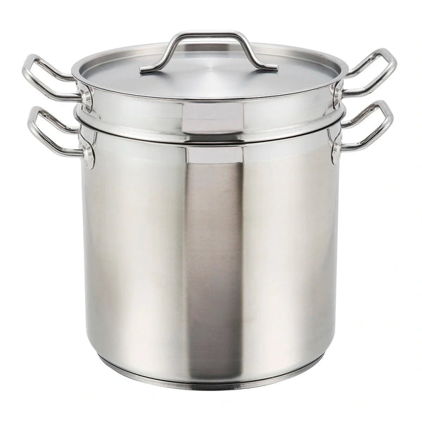 Winco SSDB-12 Stainless Steel Double Boiler with Cover, 12 Qt